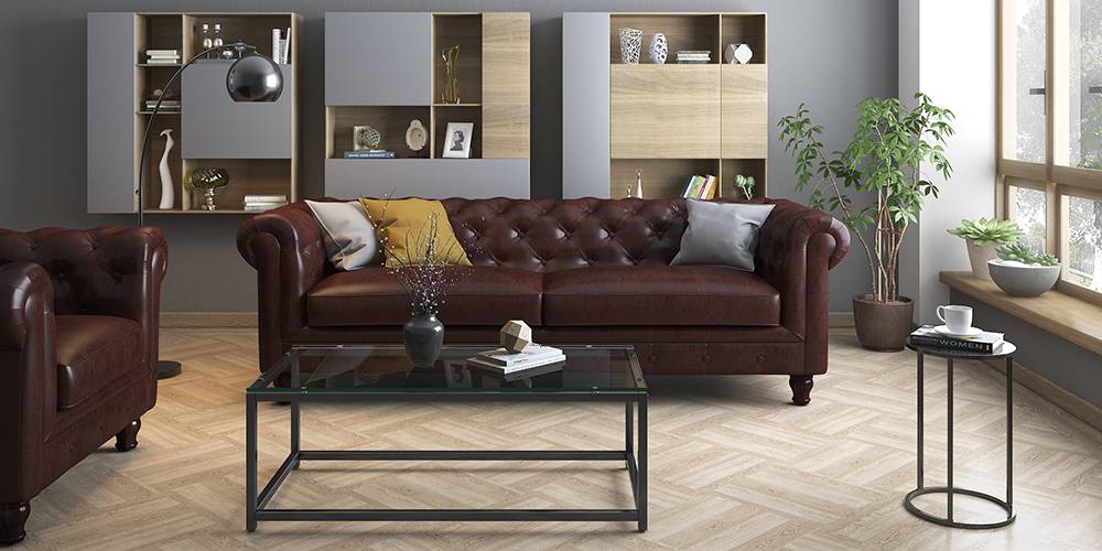 Winchester Half Leather Sofa (Chocolate Italian Leather)